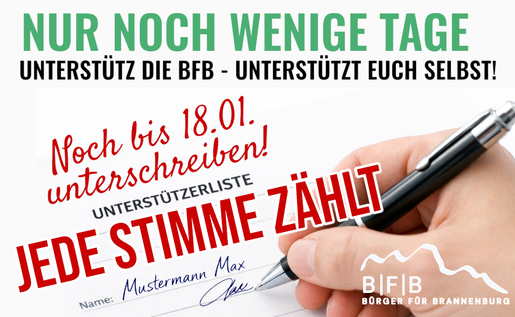 Nur noch wenige Tage – Bitte auf der Unterstützerliste eintragen!